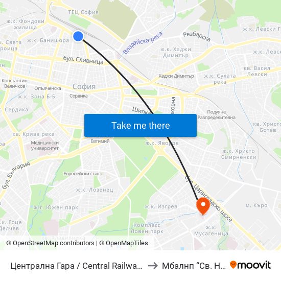 Централна Гара / Central Railway Station to Mбалнп “Св. Наум” map