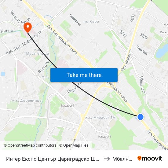 Интер Експо Център Цариградско Шосе / Inter Expo Center – Tsarigradsko Shose to Mбалнп “Св. Наум” map