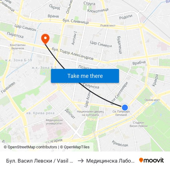 Бул. Васил Левски / Vasil Levski Blvd. (0299) to Медицинска Лаборатория Сана map