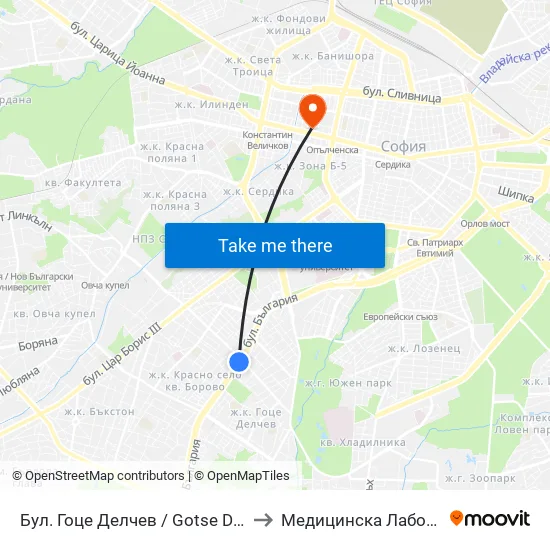 Бул. Гоце Делчев / Gotse Delchev Blvd. (0308) to Медицинска Лаборатория Сана map