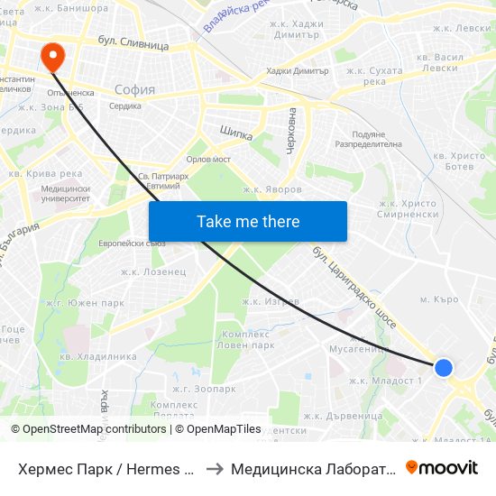 Хермес Парк / Hermes Park (2593) to Медицинска Лаборатория Сана map