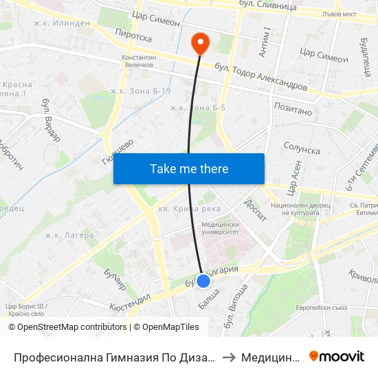 Професионална Гимназия По Дизайн Елисавета Вазова / Elisaveta Vazova High School Of Design (1736) to Медицинска Лаборатория Сана map