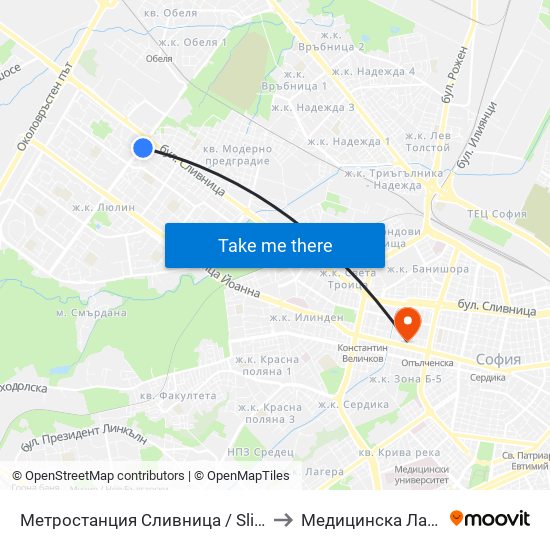 Метростанция Сливница / Slivnitsa Metro Station (1063) to Медицинска Лаборатория Сана map