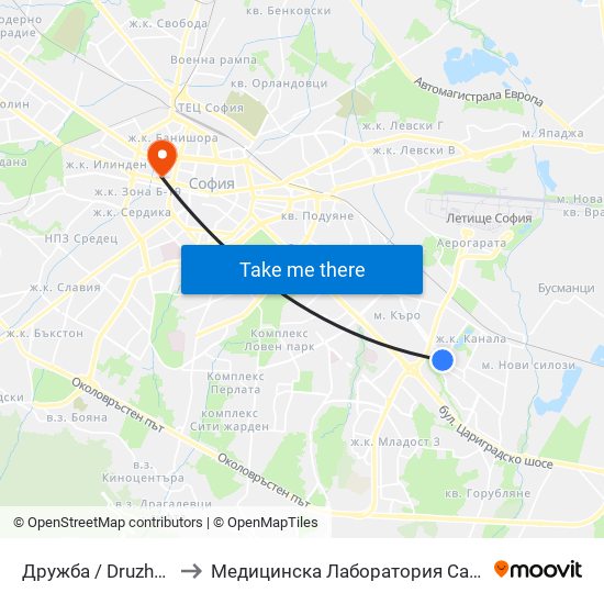 Дружба / Druzhba to Медицинска Лаборатория Сана map
