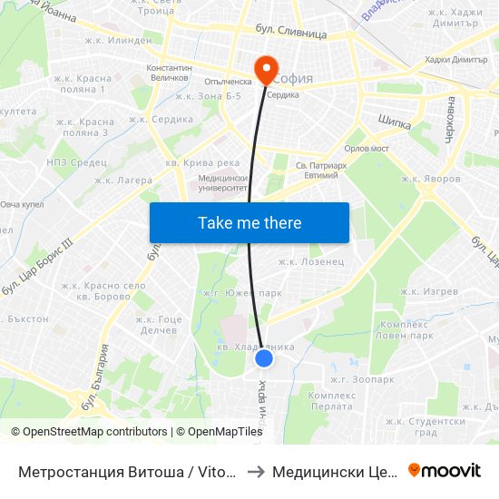 Метростанция Витоша / Vitosha Metro Station (2654) to Медицински Център Св. Мина map