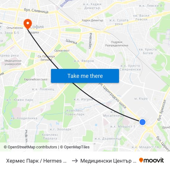Хермес Парк / Hermes Park (2593) to Медицински Център Св. Мина map
