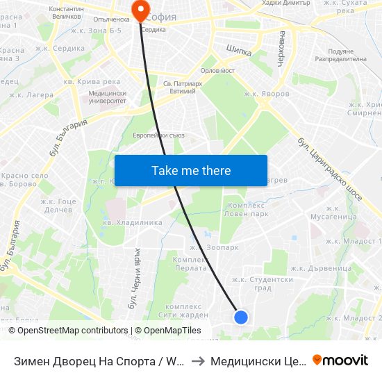 Зимен Дворец На Спорта / Winter Sports Palace (0742) to Медицински Център Св. Мина map