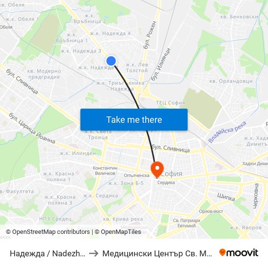 Надежда / Nadezhda to Медицински Център Св. Мина map