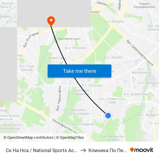 Ск На Нса / National Sports Academy (1609) to Клиника По Педиатрия map