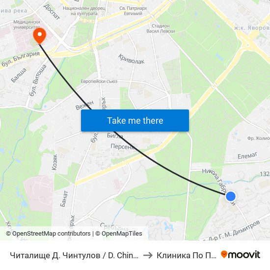 Читалище Д. Чинтулов / D. Chintulov Library (2366) to Клиника По Педиатрия map