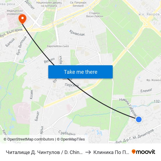 Читалище Д. Чинтулов / D. Chintulov Library (2365) to Клиника По Педиатрия map