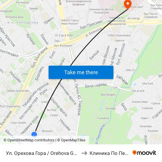 Ул. Орехова Гора / Orehova Gora St. (2089) to Клиника По Педиатрия map