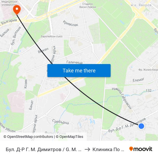 Бул. Д-Р Г. М. Димитров / G. M. Dimitrov Blvd. (0318) to Клиника По Педиатрия map
