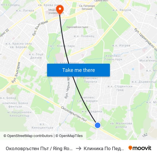 Околовръстен Път / Ring Road (1175) to Клиника По Педиатрия map