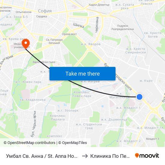 Умбал Св. Анна / St. Anna Hospital (1194) to Клиника По Педиатрия map