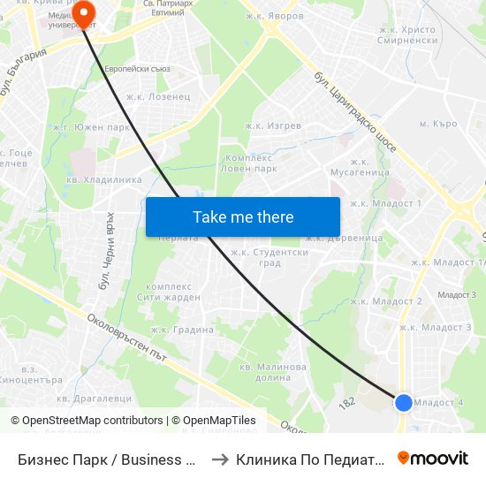 Бизнес Парк / Business Park to Клиника По Педиатрия map