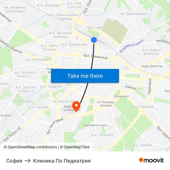 София to Клиника По Педиатрия map