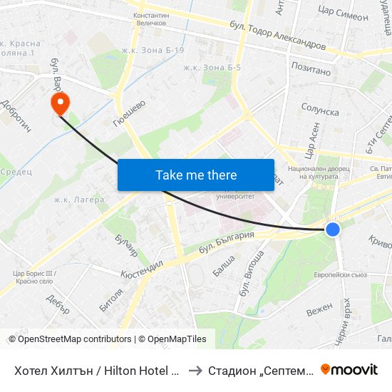 Хотел Хилтън / Hilton Hotel (0397) to Стадион „Септември“ map