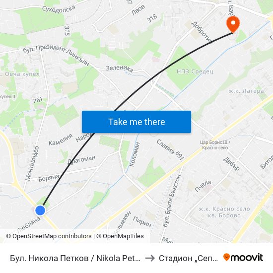 Бул. Никола Петков / Nikola Petkov Blvd. (0347) to Стадион „Септември“ map