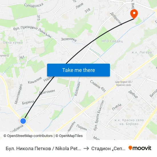 Бул. Никола Петков / Nikola Petkov Blvd. (0347) to Стадион „Септември“ map