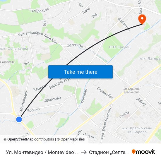 Ул. Монтевидео / Montevideo St. (2050) to Стадион „Септември“ map
