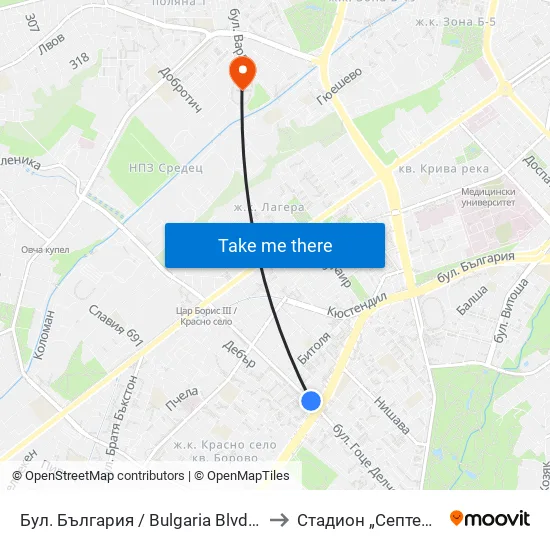 Бул. България / Bulgaria Blvd. (0290) to Стадион „Септември“ map