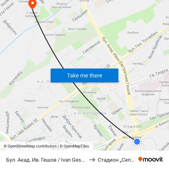 Бул. Акад. Ив. Гешов / Ivan Geshov Blvd. (0270) to Стадион „Септември“ map