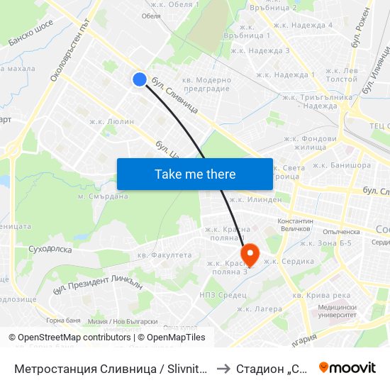Метростанция Сливница / Slivnitsa Metro Station (1063) to Стадион „Септември“ map