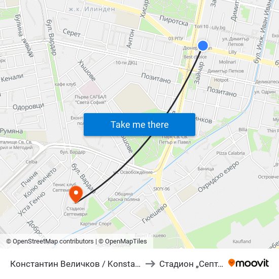 Константин Величков / Konstantin Velichkov to Стадион „Септември“ map