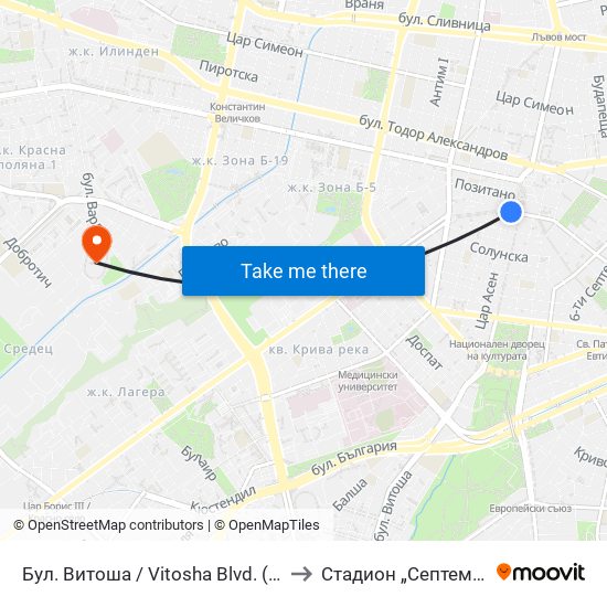 Бул. Витоша / Vitosha Blvd. (2825) to Стадион „Септември“ map