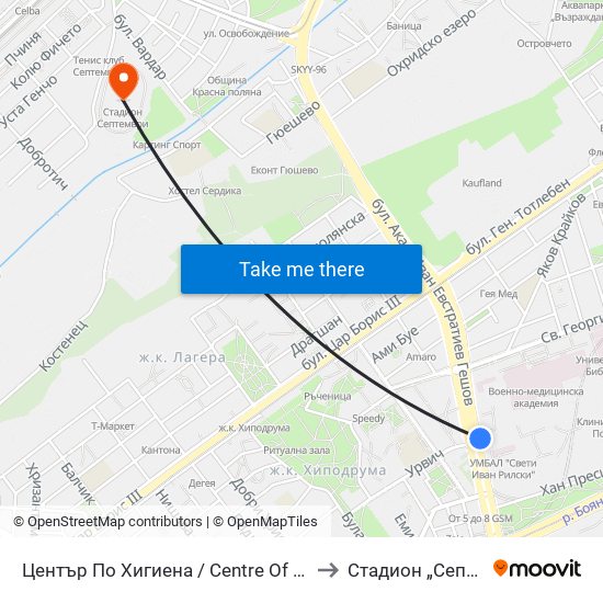 Център По Хигиена / Centre Of Hygiene (2342) to Стадион „Септември“ map