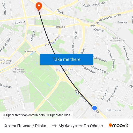 Хотел Плиска / Pliska Hotel (2326) to Му Факултет По Обществено Здраве map
