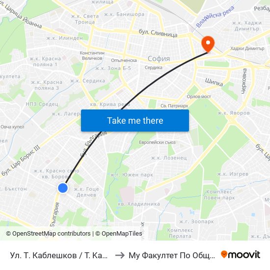 Ул. Т. Каблешков / T. Kableshkov St. (2213) to Му Факултет По Обществено Здраве map
