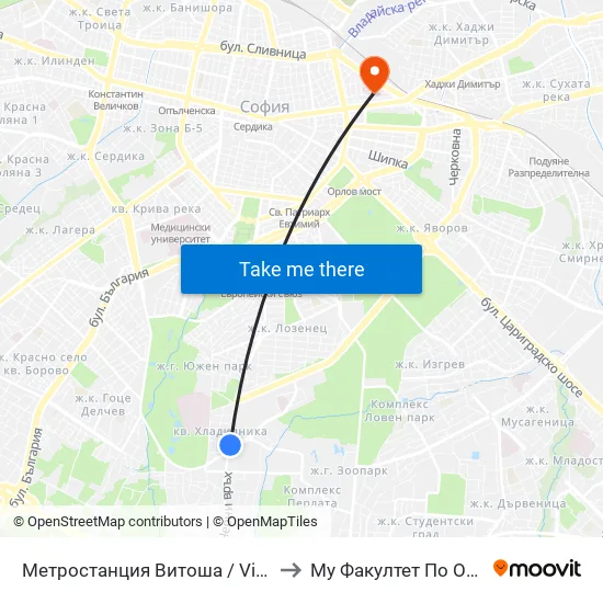 Ⓜ️ Метростанция Витоша / Vitosha Metro Station (2654) to Му Факултет По Обществено Здраве map