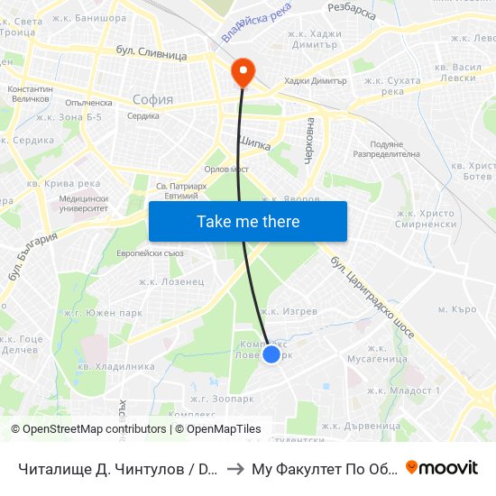 Читалище Д. Чинтулов / D. Chintulov Library (2366) to Му Факултет По Обществено Здраве map