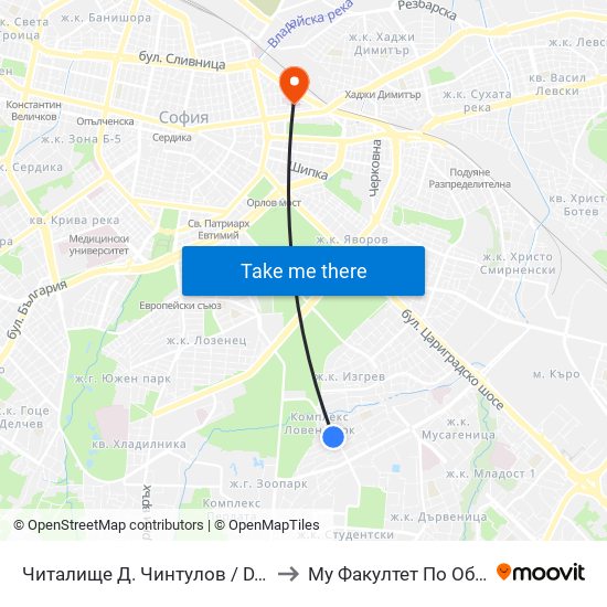 Читалище Д. Чинтулов / D. Chintulov Library (2365) to Му Факултет По Обществено Здраве map