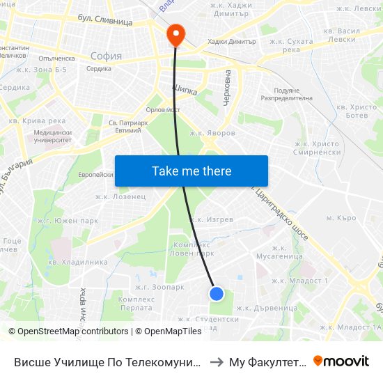 Висше Училище По Телекомуникации / University Of Telecommunications And Post (1396) to Му Факултет По Обществено Здраве map