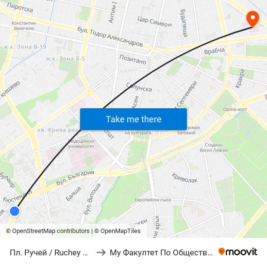 Пл. Ручей / Ruchey Sq. (1306) to Му Факултет По Обществено Здраве map