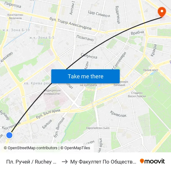 Пл. Ручей / Ruchey Sq. (1306) to Му Факултет По Обществено Здраве map