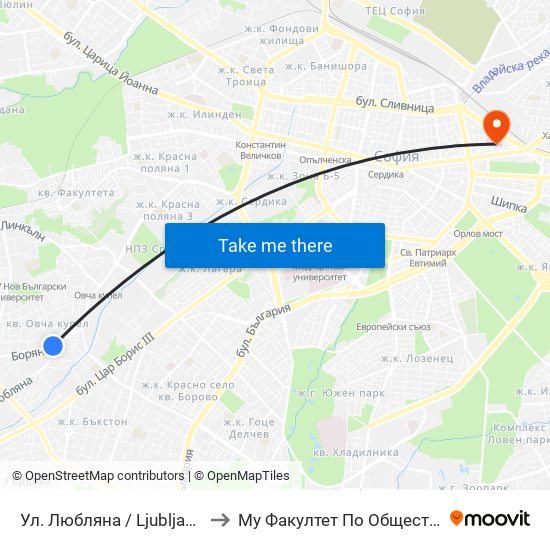 Ул. Любляна / Ljubljana St. (2606) to Му Факултет По Обществено Здраве map