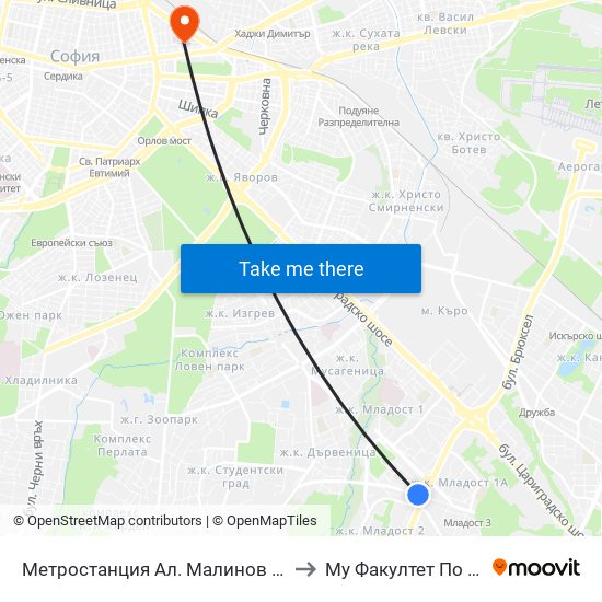 Метростанция Ал. Малинов / Al. Malinov Metro Station (0233) to Му Факултет По Обществено Здраве map