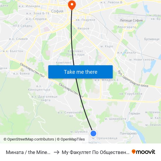 Мината / the Mine (1068) to Му Факултет По Обществено Здраве map