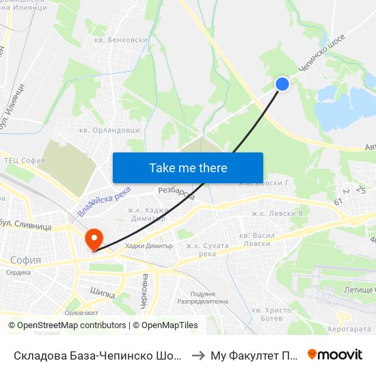 Складова База-Чепинско Шосе / Chepinsko Shosse Warehouse (2746) to Му Факултет По Обществено Здраве map