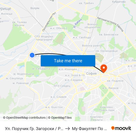 Ул. Поручик Гр. Загорски / Poruchik Gr. Zagorski St. (2133) to Му Факултет По Обществено Здраве map