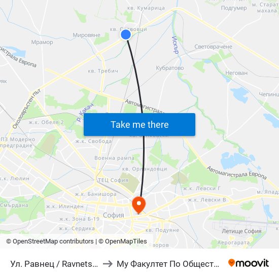 Ул. Равнец / Ravnets St. (2150) to Му Факултет По Обществено Здраве map