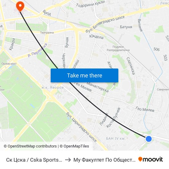 Ск Цска / Cska Sports Club (1151) to Му Факултет По Обществено Здраве map