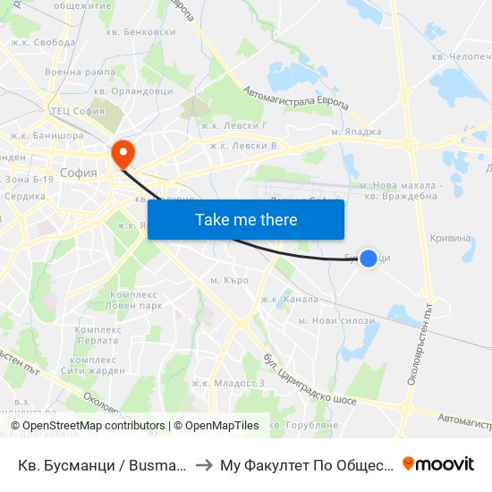 Кв. Бусманци / Busmantsi Qr. (0814) to Му Факултет По Обществено Здраве map