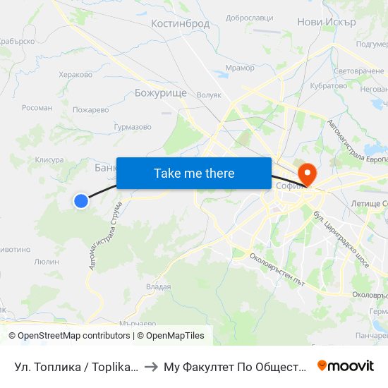 Ул. Топлика / Toplika St. (0869) to Му Факултет По Обществено Здраве map