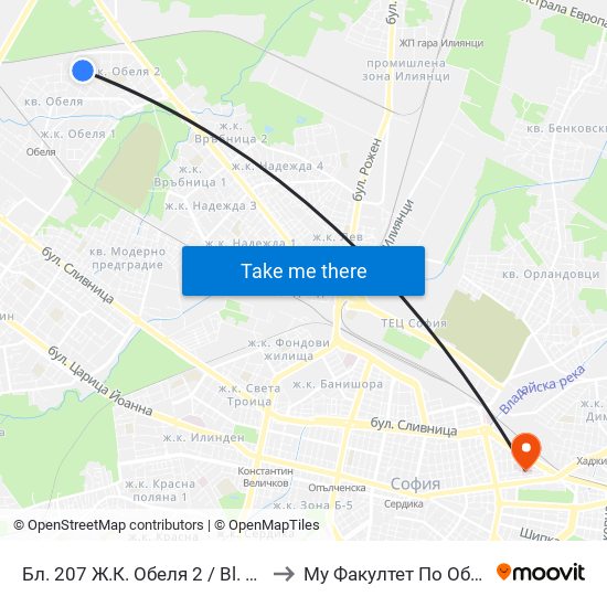 Бл. 207 Ж.К. Обеля 2 / Bl. 207, Obelya 2 Qr. (0163) to Му Факултет По Обществено Здраве map