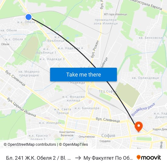 Бл. 241 Ж.К. Обеля 2 / Bl. 241, Obelya 2 Qr. (0172) to Му Факултет По Обществено Здраве map